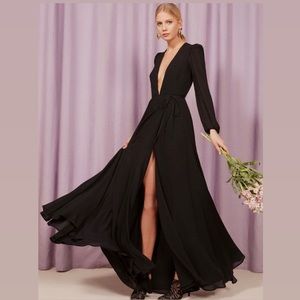Reformation Black Milan Wrap Dress, V neck & Slit